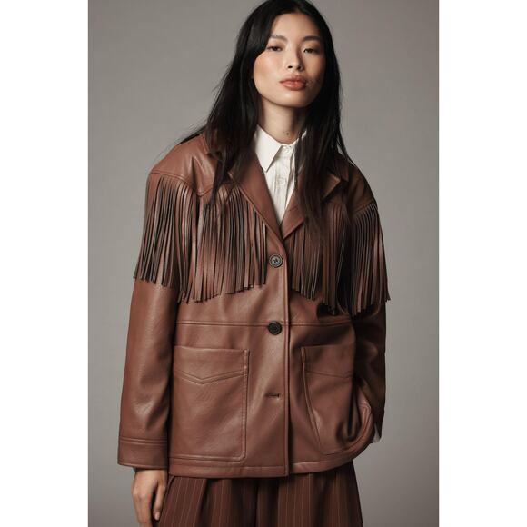Avec Les Filles for Anthropologie Fringe Faux Leather Shacket XS - Picture 5 of 14